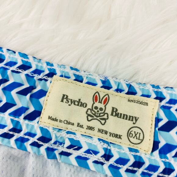Psycho Bunny Men's Swim Trunks Size 6XL Blue Chevron Dry Pocket NWT - Picture 7 of 16